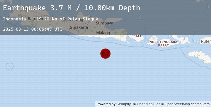 Map of South of Java, Indonesia
