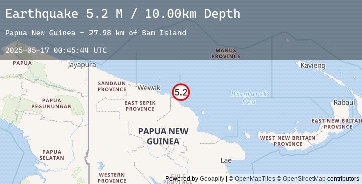 Map of Near North Coast of Papua New Guinea