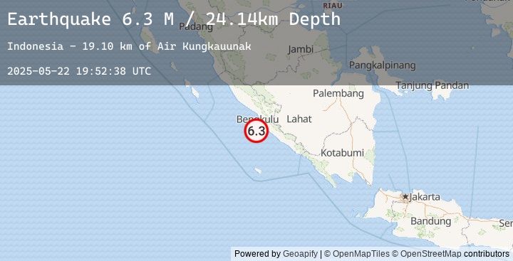 Map of Southern Sumatra, Indonesia