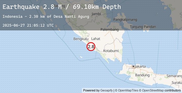 Map of Southern Sumatra, Indonesia