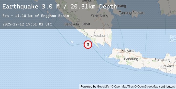 Map of Southern Sumatra, Indonesia