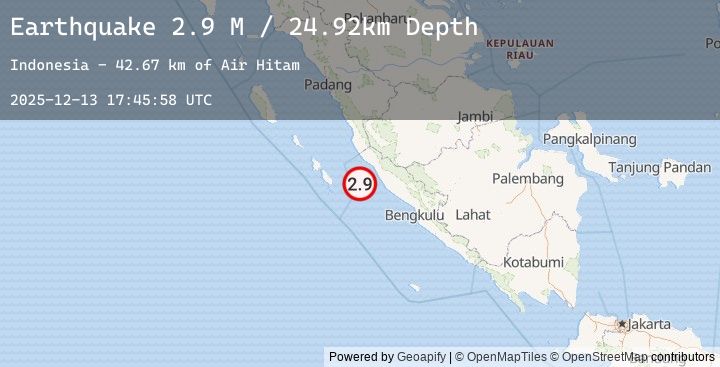 Map of Southern Sumatra, Indonesia
