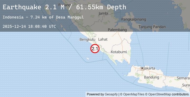 Map of Southern Sumatra, Indonesia