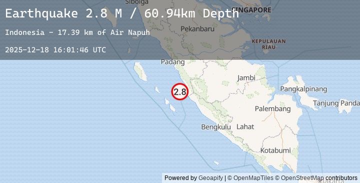 Map of Southern Sumatra, Indonesia