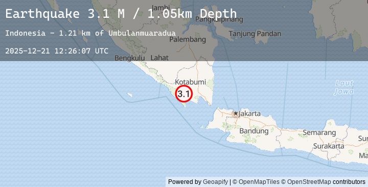 Map of Southern Sumatra, Indonesia