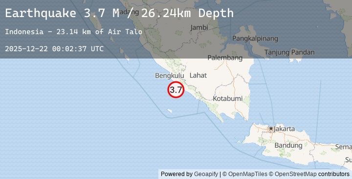 Map of Southern Sumatra, Indonesia