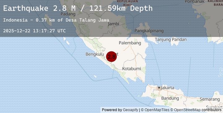 Map of Southern Sumatra, Indonesia