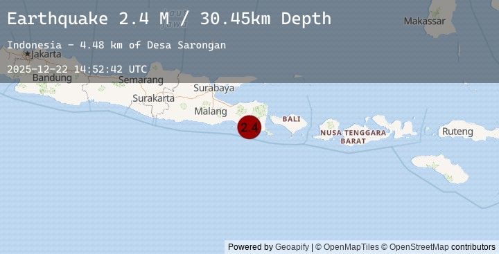 Map of South of Bali, Indonesia
