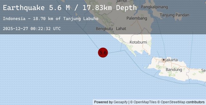 Map of Southern Sumatra, Indonesia