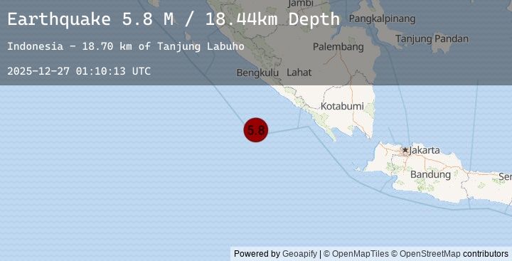 Map of Southern Sumatra, Indonesia