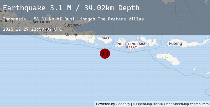 Map of South of Bali, Indonesia