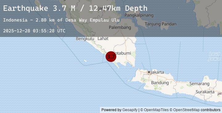 Map of Southern Sumatra, Indonesia