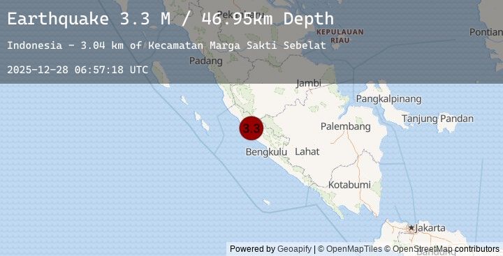 Map of Southern Sumatra, Indonesia