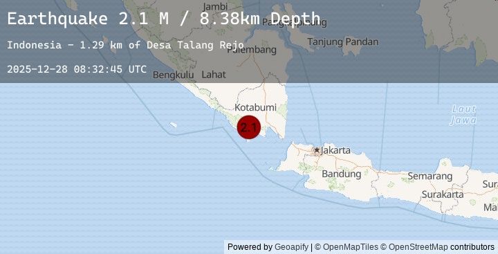 Map of Southern Sumatra, Indonesia