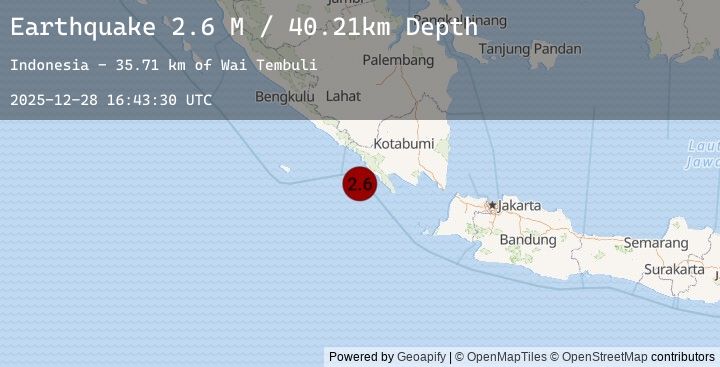 Map of Southern Sumatra, Indonesia