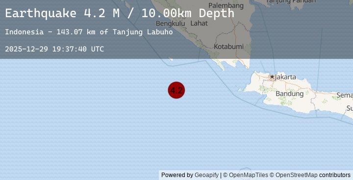 Map of Southwest of Sumatra, Indonesia