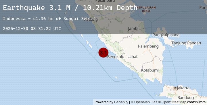 Map of Southern Sumatra, Indonesia