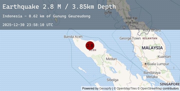 Map of Northern Sumatra, Indonesia