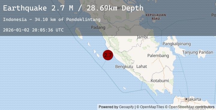 Map of Southern Sumatra, Indonesia