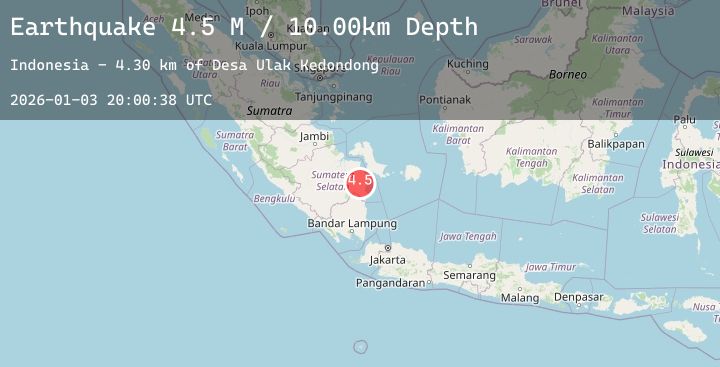 Map of Southern Sumatra, Indonesia