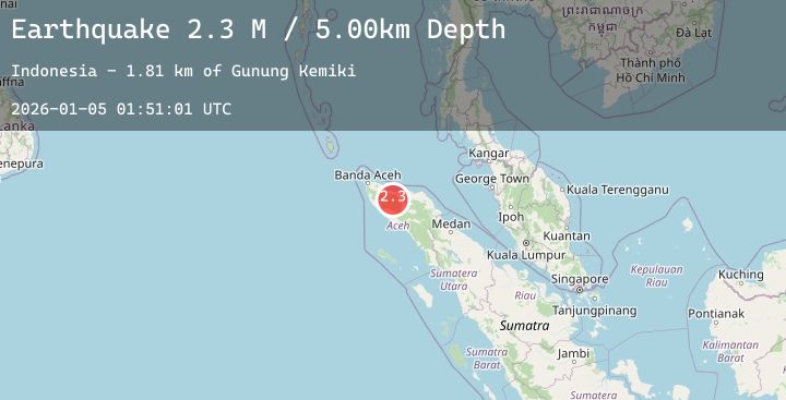 Map of Northern Sumatra, Indonesia