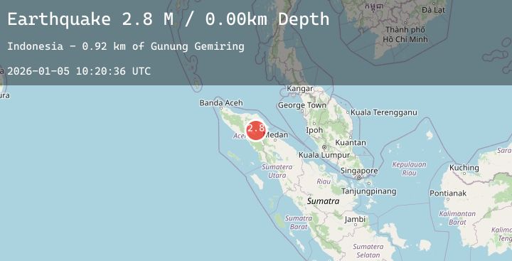 Map of Northern Sumatra, Indonesia