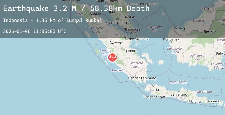 Map of Southern Sumatra, Indonesia