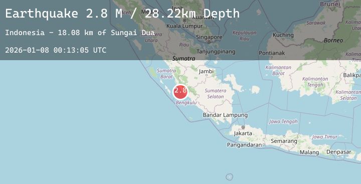 Map of Southern Sumatra, Indonesia