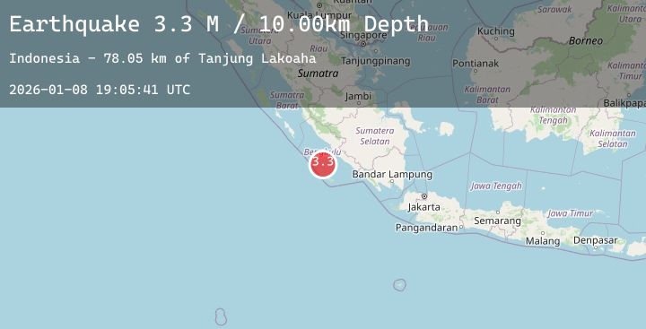 Map of Southern Sumatra, Indonesia