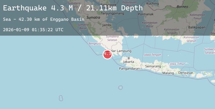 Map of Southern Sumatra, Indonesia