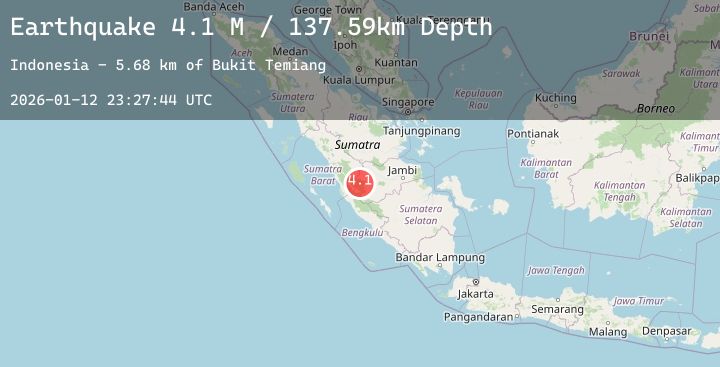 Map of Southern Sumatra, Indonesia
