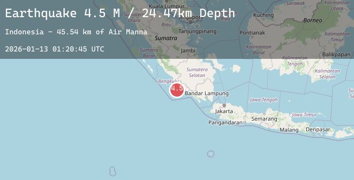 Map of Southern Sumatra, Indonesia