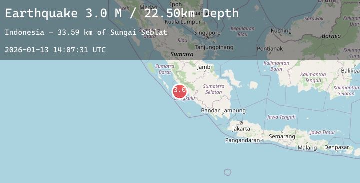 Map of Southern Sumatra, Indonesia