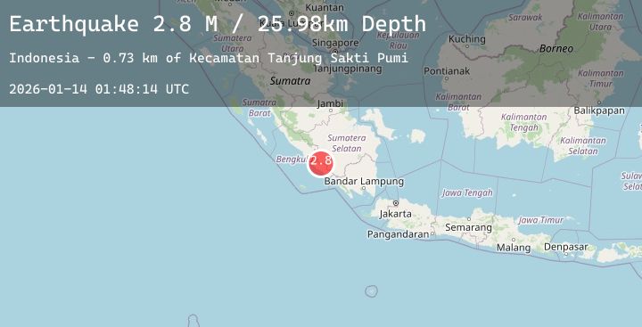 Map of Southern Sumatra, Indonesia