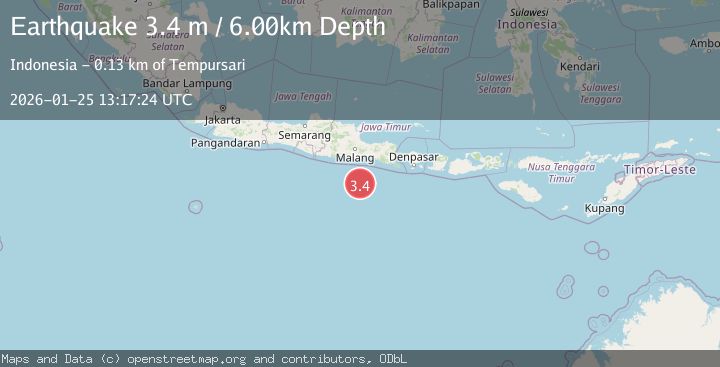 Map of South of Java, Indonesia