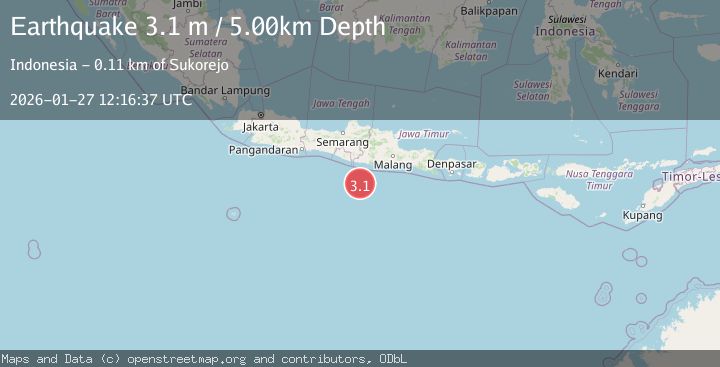 Map of South of Java, Indonesia