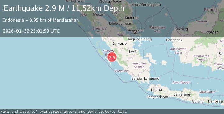 Map of Southern Sumatra, Indonesia