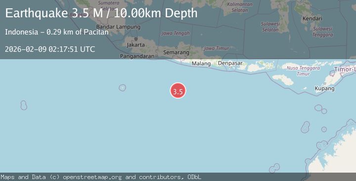 Map of South of Java, Indonesia