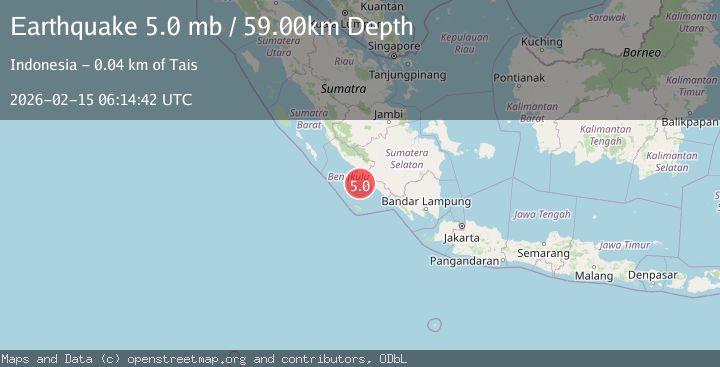 Map of Southern Sumatra, Indonesia