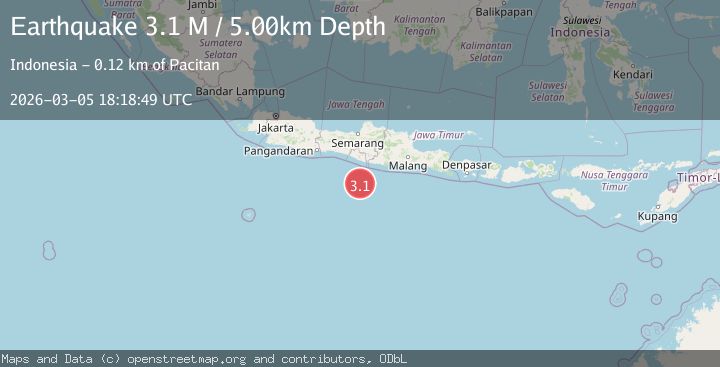 Map of South of Java, Indonesia