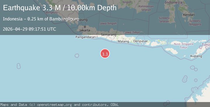Map of South of Java, Indonesia