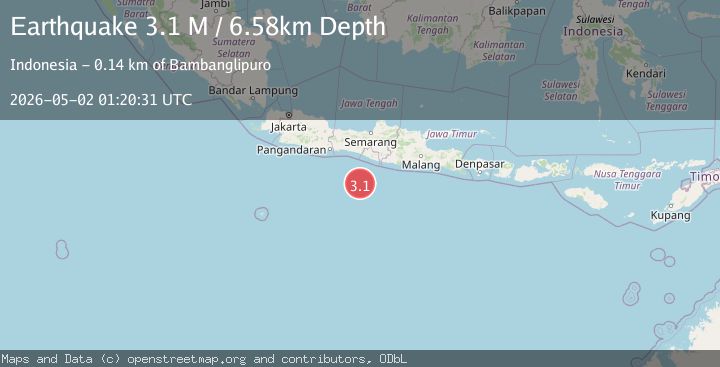 Map of South of Java, Indonesia