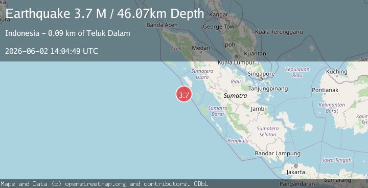 Map of Southwest of Sumatra, Indonesia