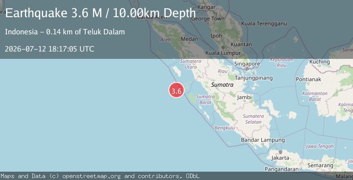 Map of Southwest of Sumatra, Indonesia