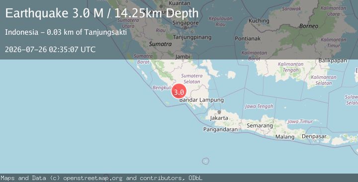 Map of Southern Sumatra, Indonesia