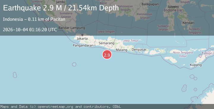 Map of South of Java, Indonesia