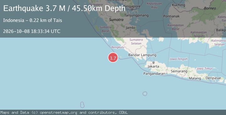 Map of Southwest of Sumatra, Indonesia