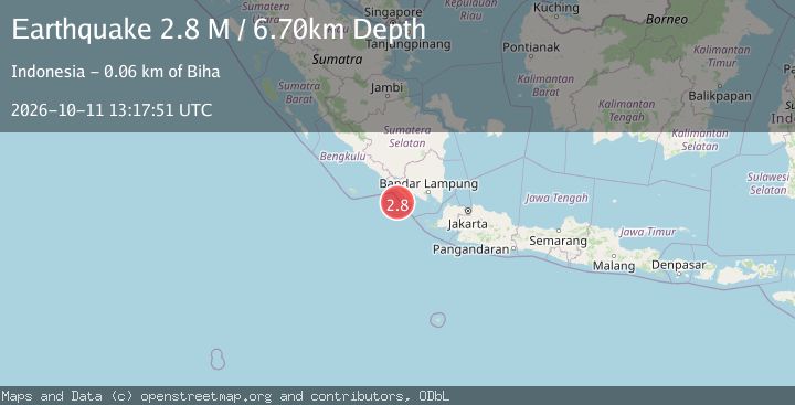 Map of Southern Sumatra, Indonesia