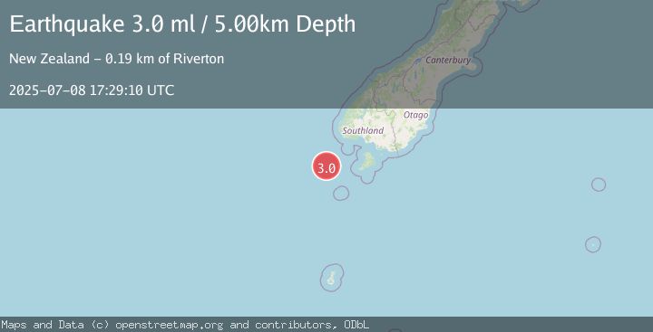 Map of OFF W. COAST OF S. ISLAND, N.Z.