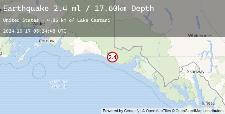 Map of 93 km WNW of Yakutat, Alaska